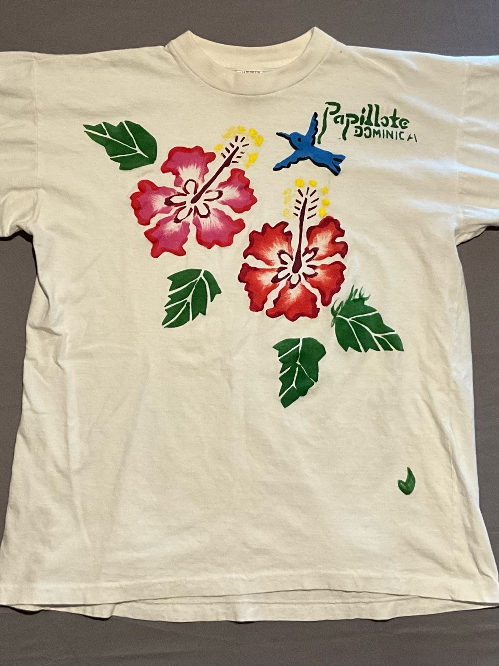 Vintage Women’s Graphic T-Shirt Floral Dominica Design Sz XL